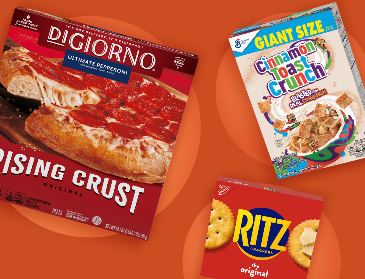 DiGiorno Pepperoni Pizza, Ritz Crackers, Cinnamon Toast Crunch Cereal