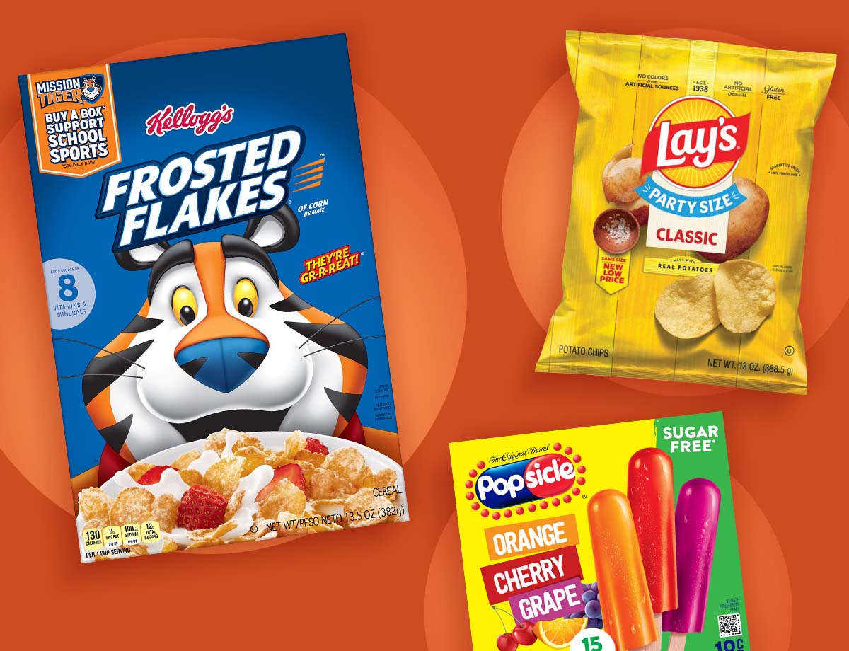 Lay’s Classic Chips, Kellogg’s Frosted Flakes, Popsicle Ice Pops