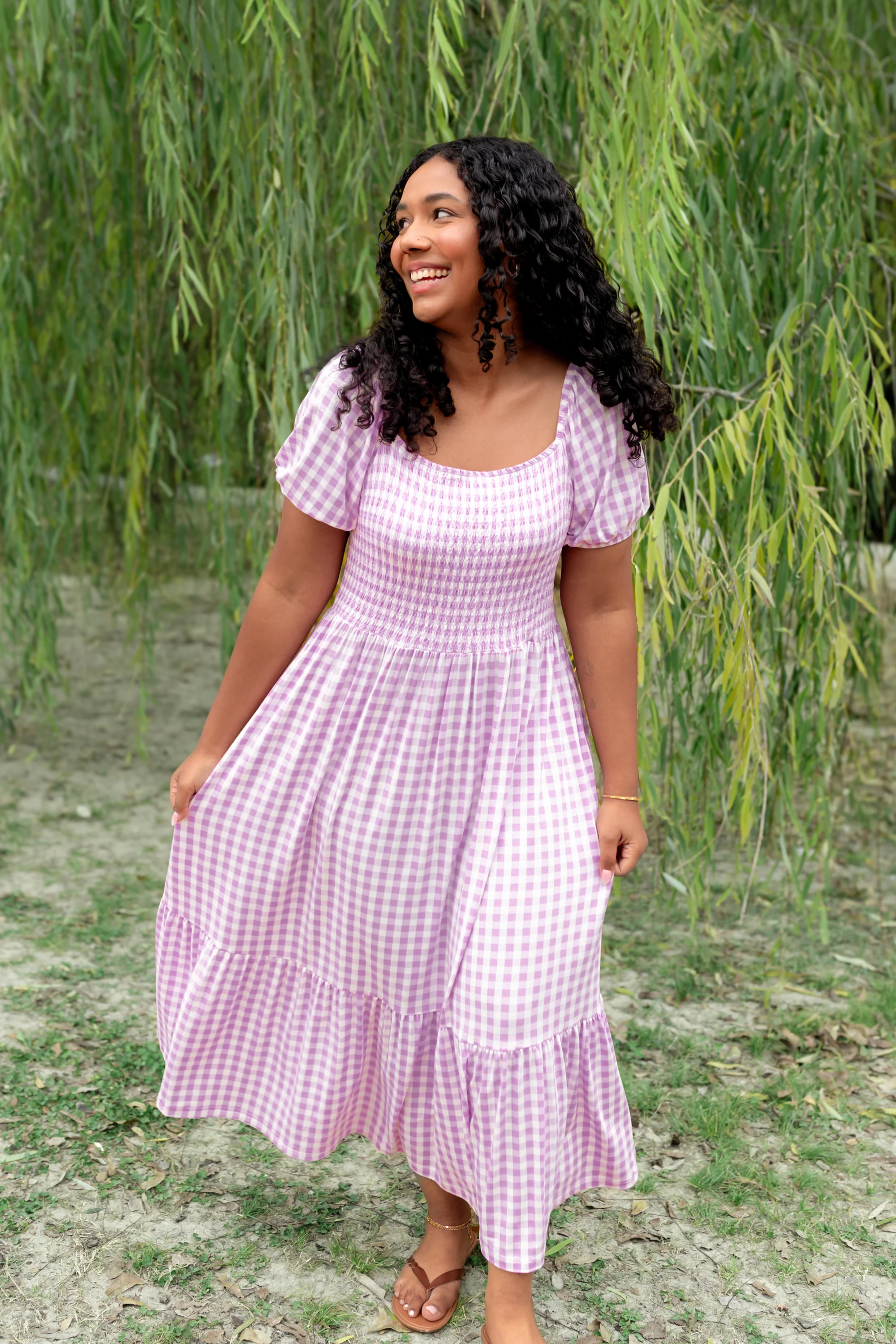 Image of Women’s Smocked Dress in Gingham Thistle