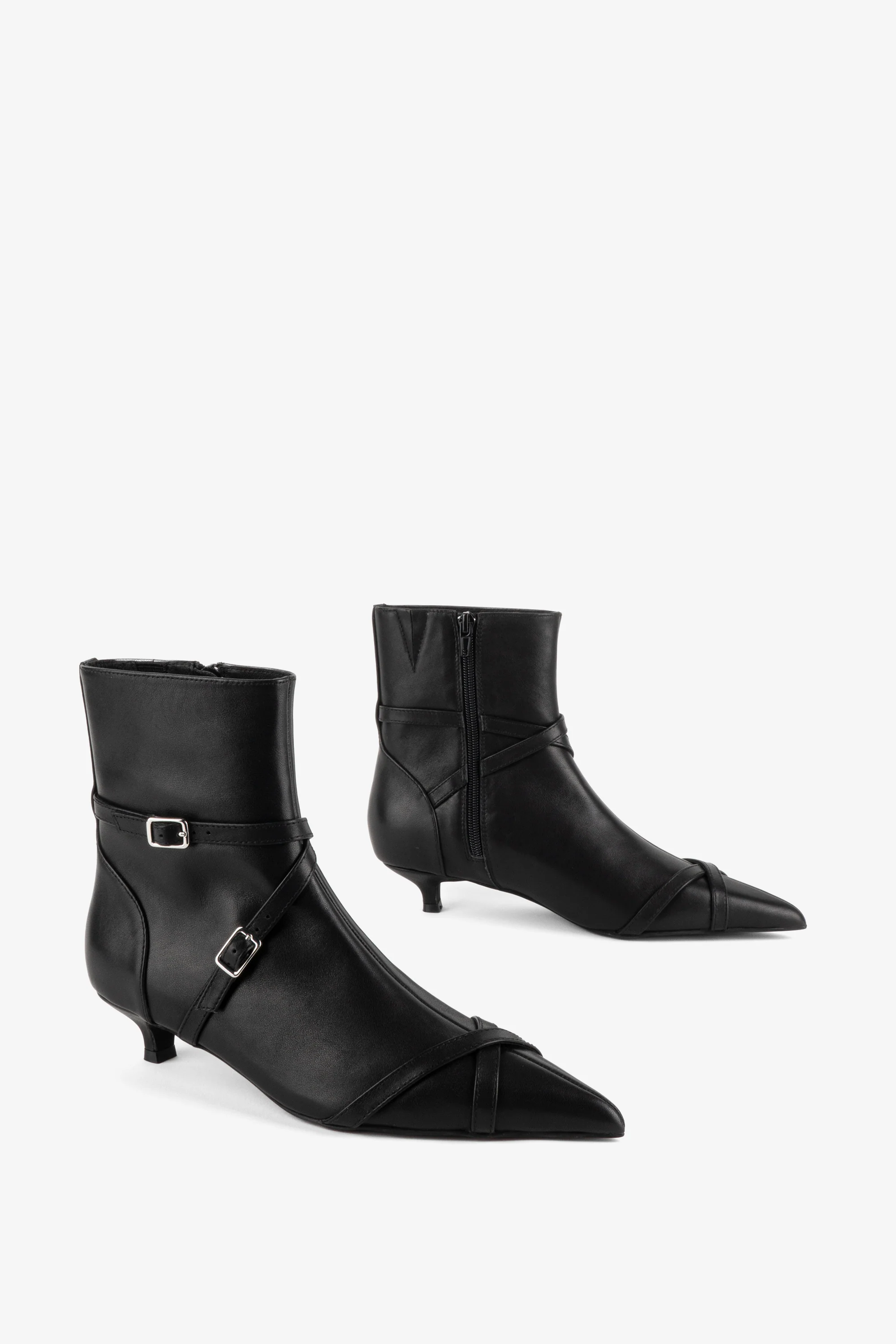 Image of LINK KITTEN HEEL BUCKLED ANKLE BOOT