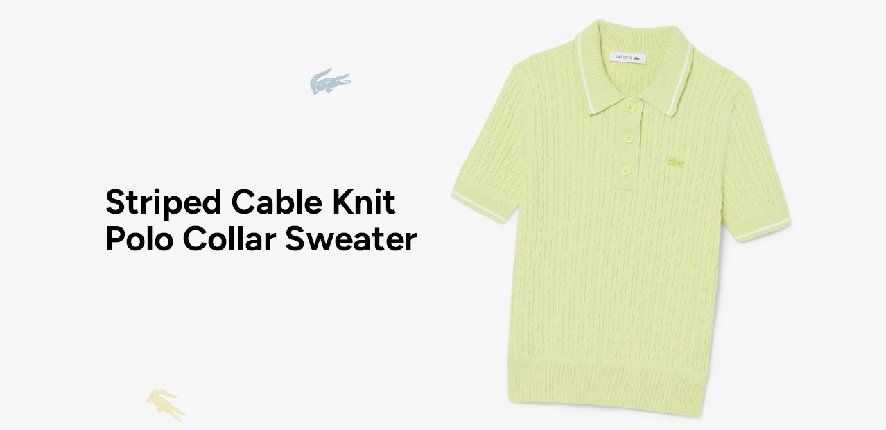 Striped Cable Knit Polo Collar Sweater