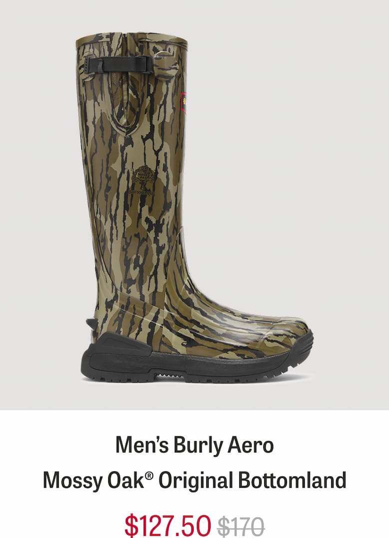 Men’s Burly Aero in Mossy Oak® Original Bottomland. Was $170, now $127.50.