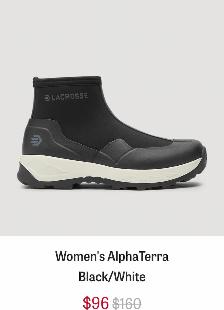 Women’s AlphaTerra in Black/White. Was $160, now $96