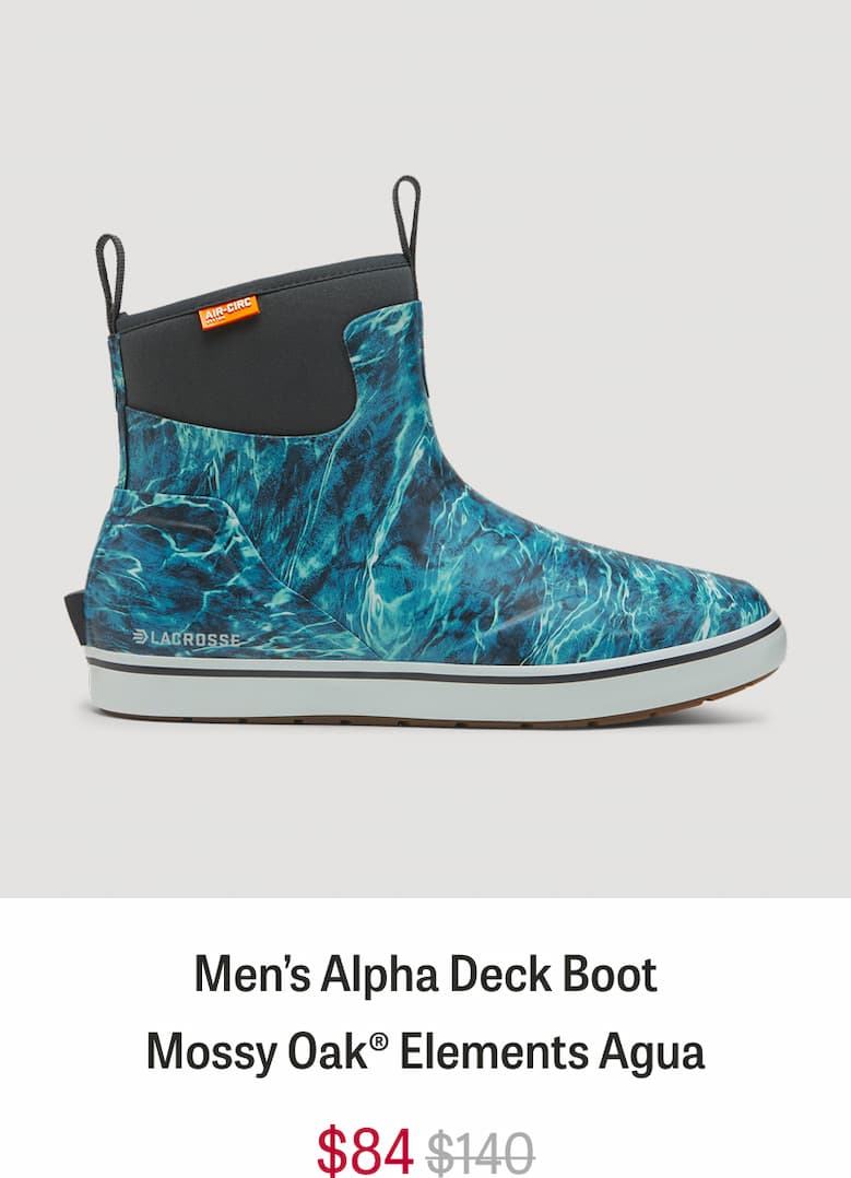 Men's Alpha Deck Boot 6" in Mossy Oak® Elements Agua. Was $140, now $84