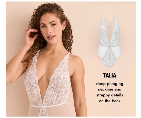 Talia - deep plunging neckline and strappy details on the back