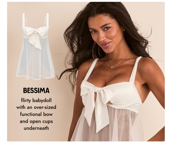 Bessima - flirty babydoll with an over-sized functional bow and open cups underneath