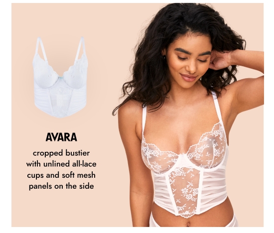 Avara - cropped bustier with unlined all-lace cups and soft mesh panels on the side