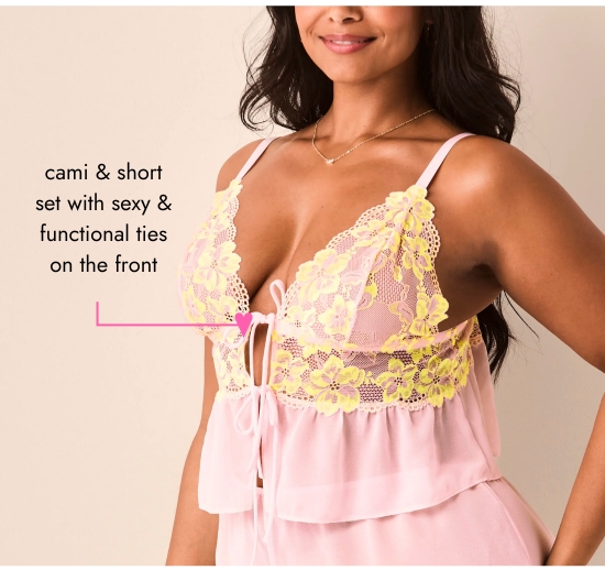 cami and short set with sexy and functional ties on the front.