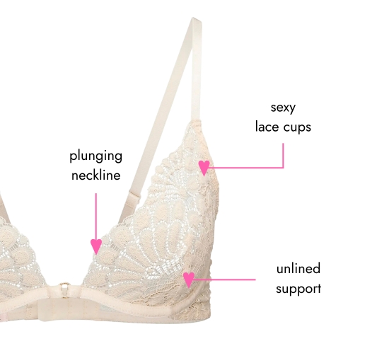 Plunging neckline. Sexy lace cups. Unlined support