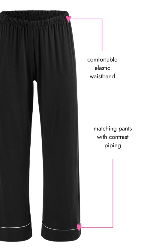 Comfortable elastic waistband. Matching pants with contrast piping.