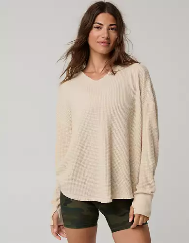 OFFLINE By Aerie Wow! Waffle Notch Neck Long Sleeve T-Shirt