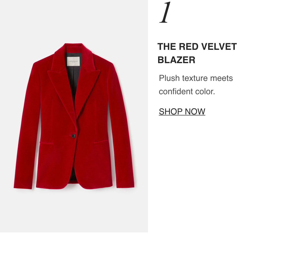 THE RED VELVET BLAZER - Plush texture meets confident color. - [SHOP NOW]