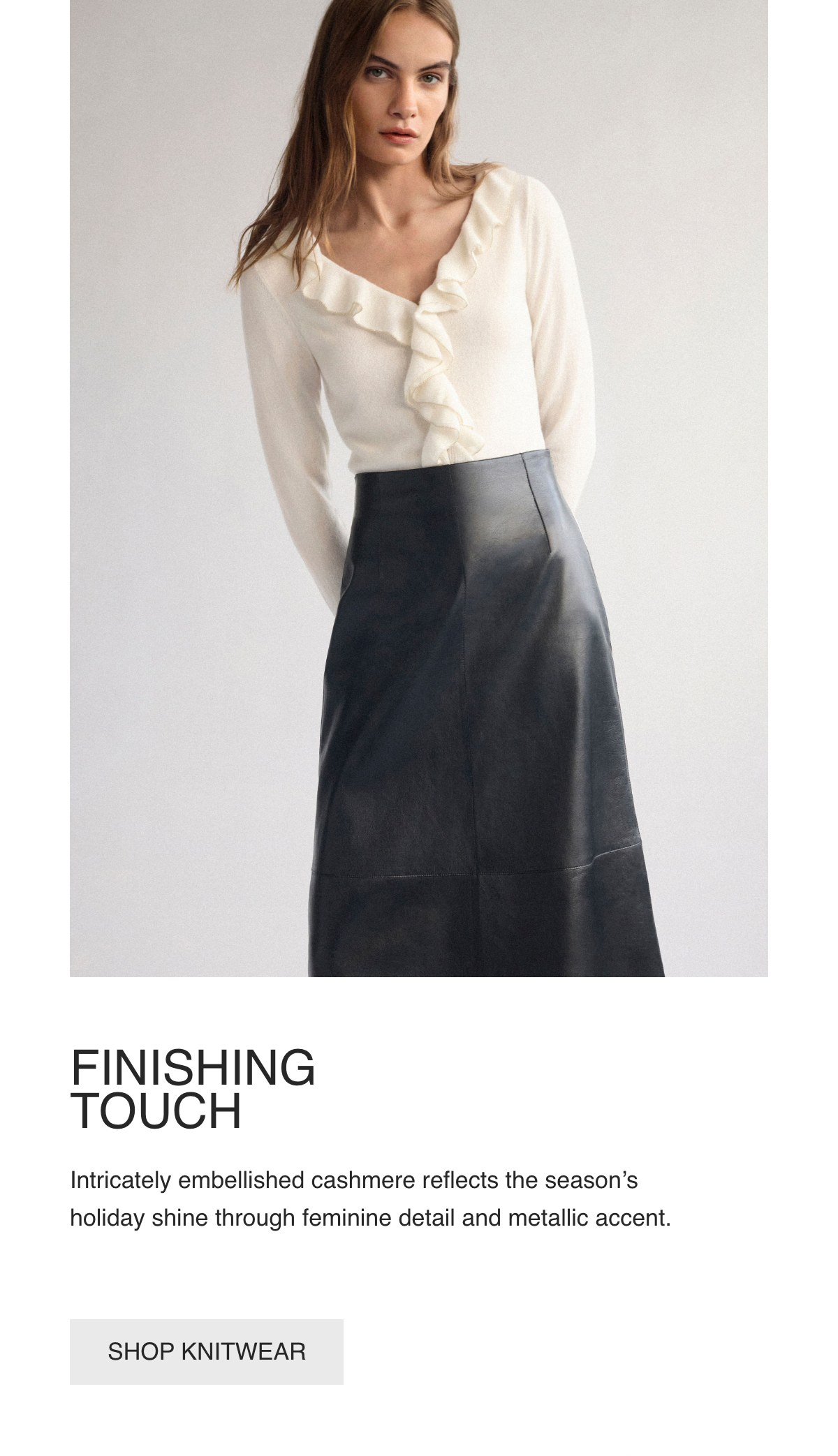 FINISHING-TOUCH-Intricately embellished cashmere reflects the season's holiday shine through feminine detail and metallic accent.--[SHOP KNITWEAR]