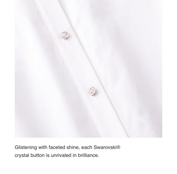 Glistening with faceted shine, each Swarovski® crystal button is unrivaled in brilliance.