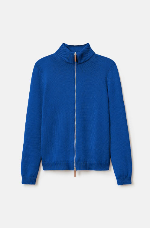 Cotton-Silk Tape Knit Bomber in Galaxy Blue