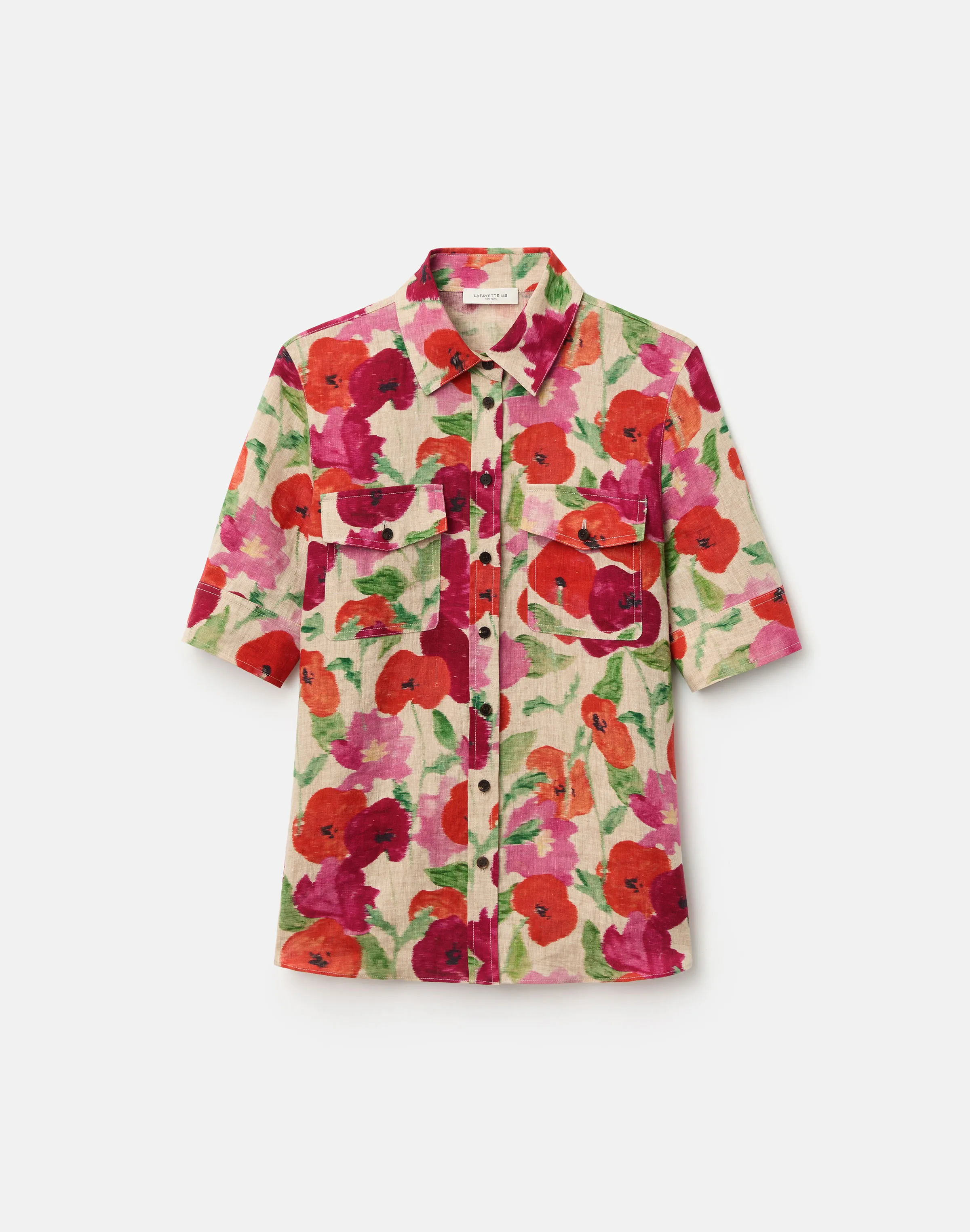 Image of Blossom Print Organic Linen Patch Pocket Shirt