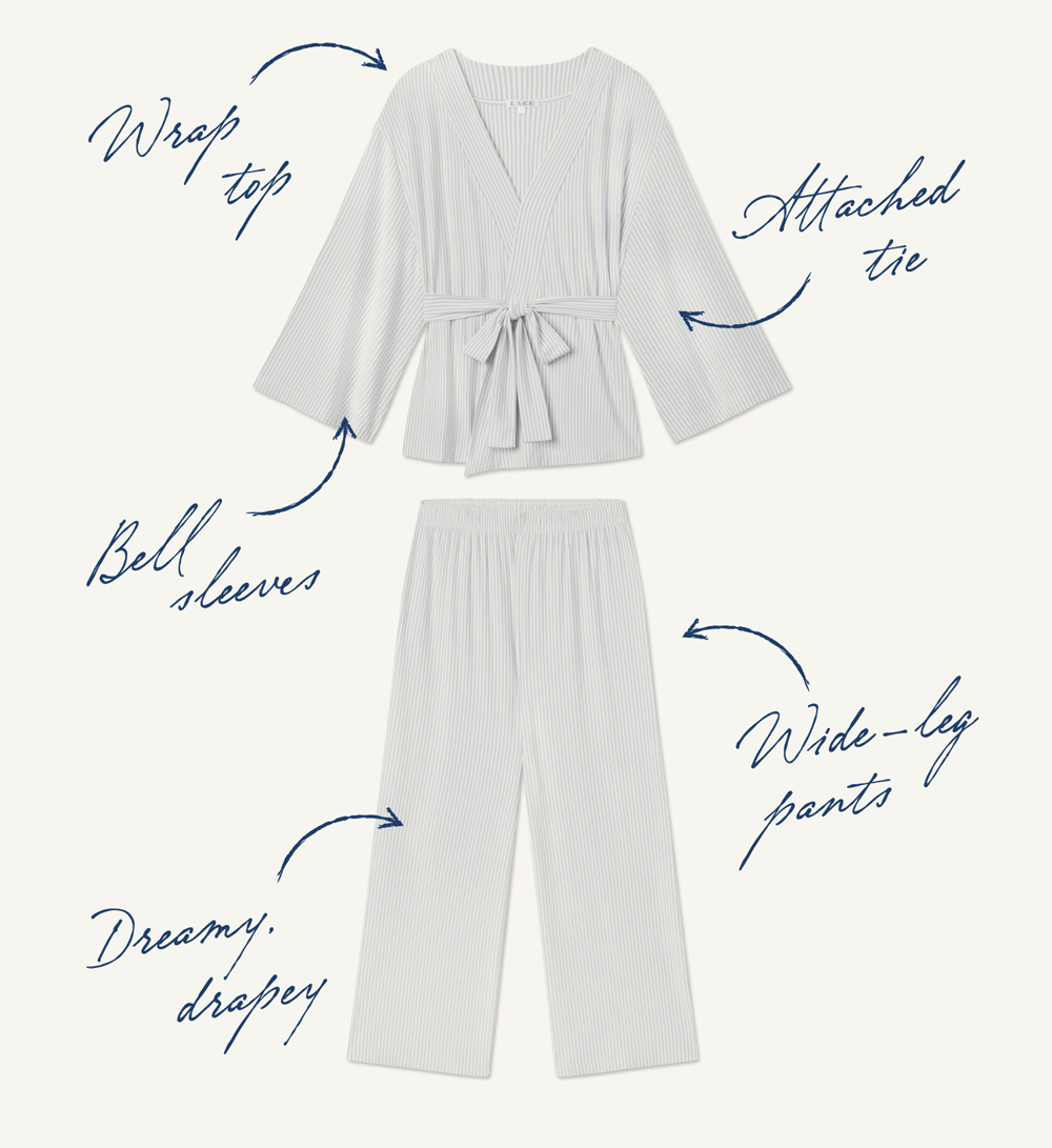 Wrap top Attached tie Bell sleeveese Dreamy drapey Wide leg pants