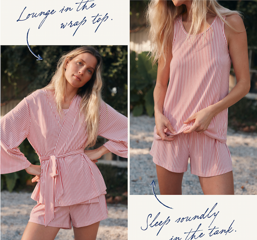Lounge in the wrap top. Sleep soundly in the tank.