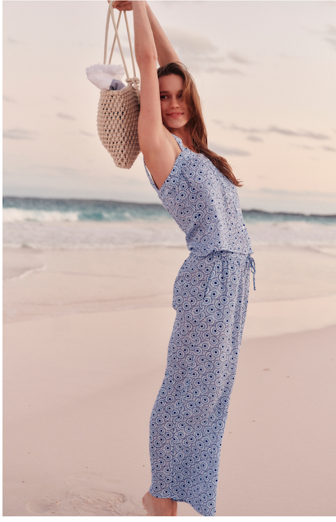 Hamptons Pants Set in Lapis Dot Gauze
