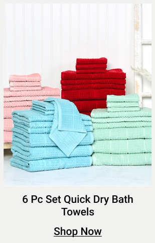 Quick Dry 100% Cotton Bath Towels, 6 Piece Set