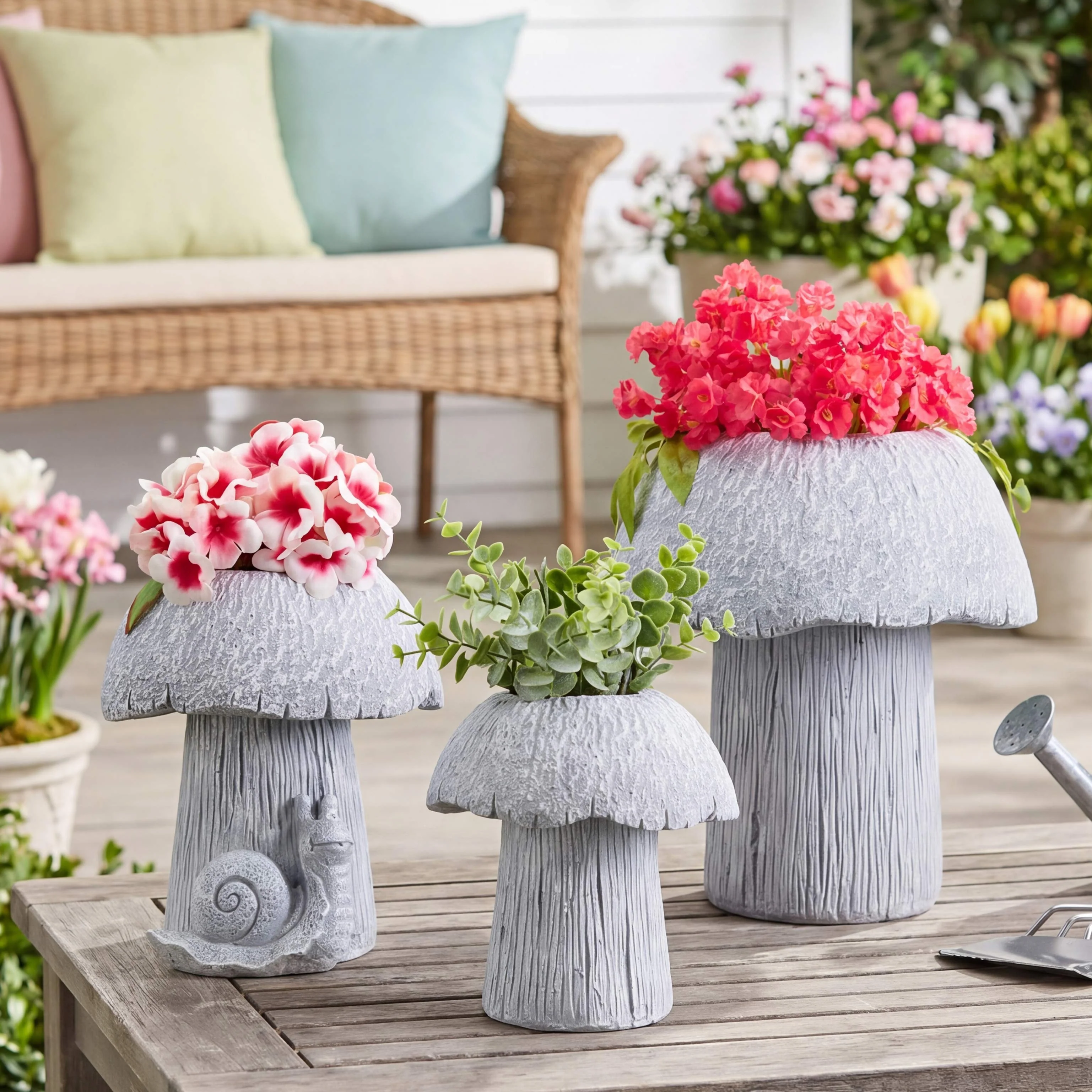 Image of Mushroom Planter Gray Large Medium or Small Garden