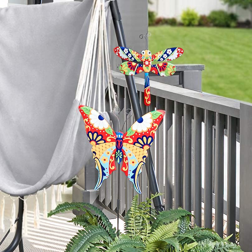 Image of Talavera-Inspired Garden Stakes-Butterfly or Hummingbird