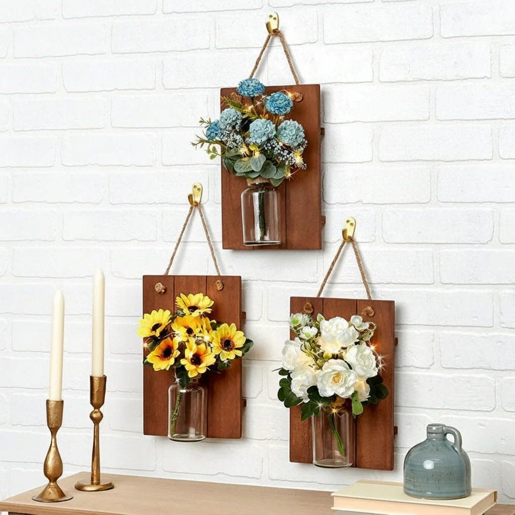 Image of Lighted Flower Wall Sconce - Hydrangea, Sunflower, or White