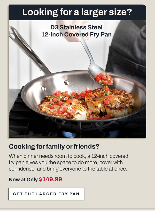 D3 Stainless 12 inch covered fry pan
