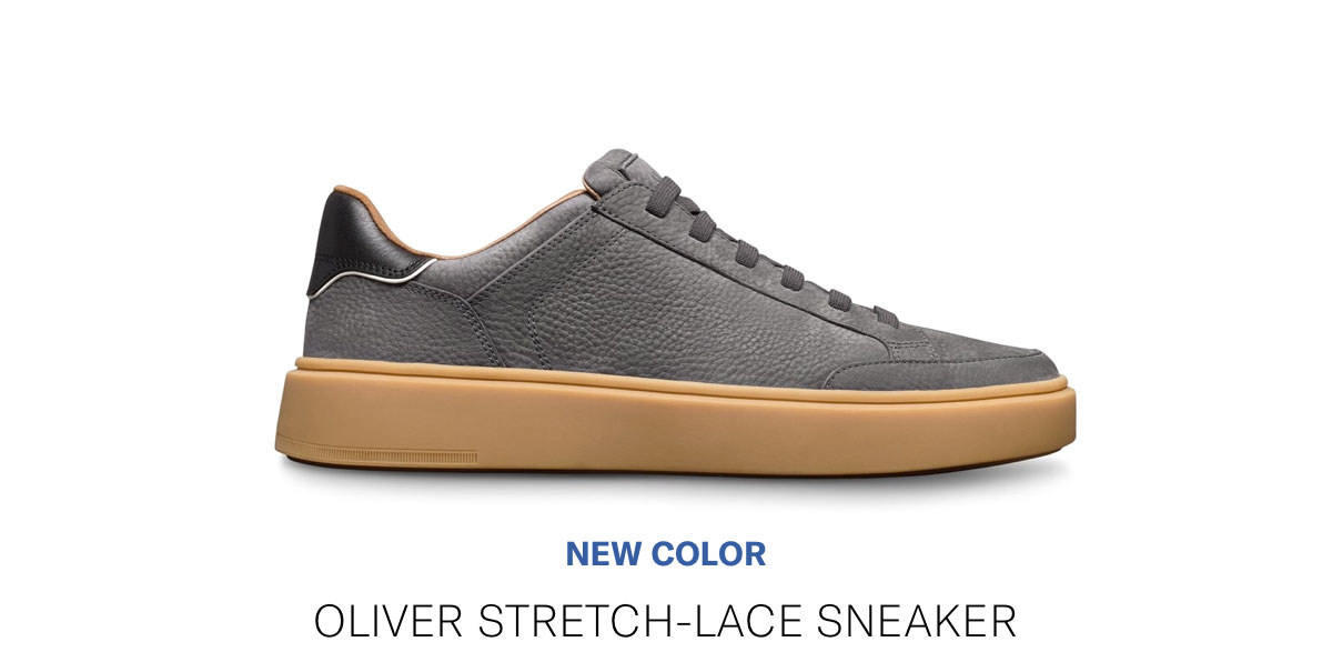 Click here to shop the bestselling Oliver Stretch-Lace Sneaker in the new color grey piombo suede.