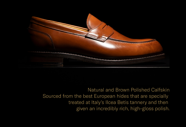 Click Here To Shop The Miller Reserve Penny Loafer In Natural And Brown Polished Calfskin