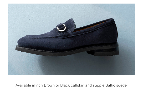 Side-view Of The Rollins Buckle Loafer In Baltic Suede, Click Here To Shop It Now.