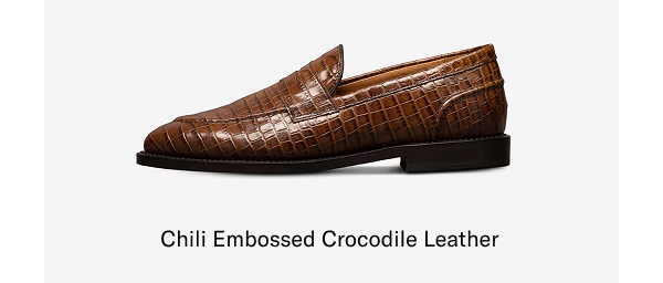Click Here To Shop The Randolph 2.0 Penny Loafer In Chili Embossed Crocodile Leather.