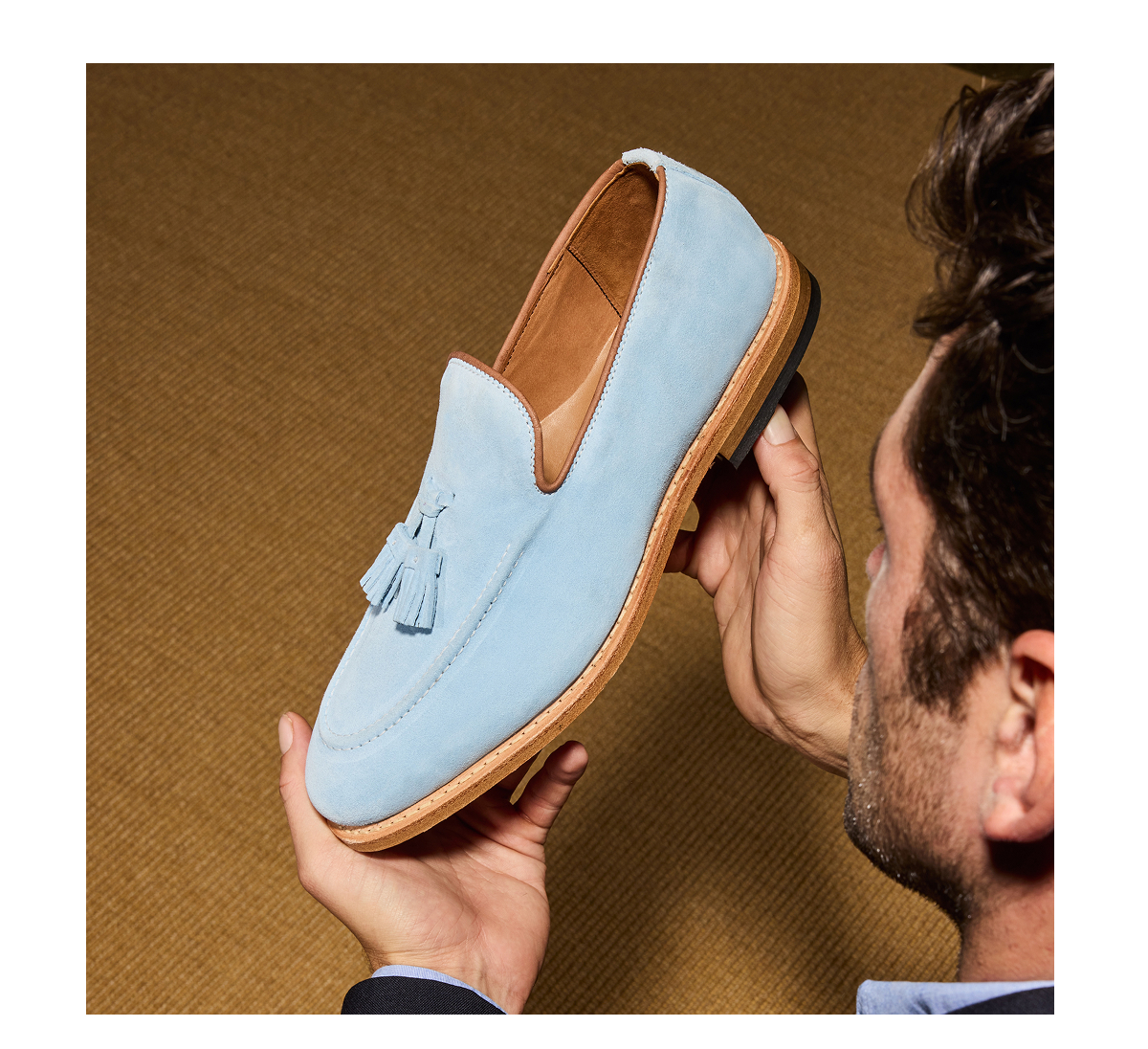 Click here to save on the Randolph Tassel Loafer in sky blue suede and five other colorways