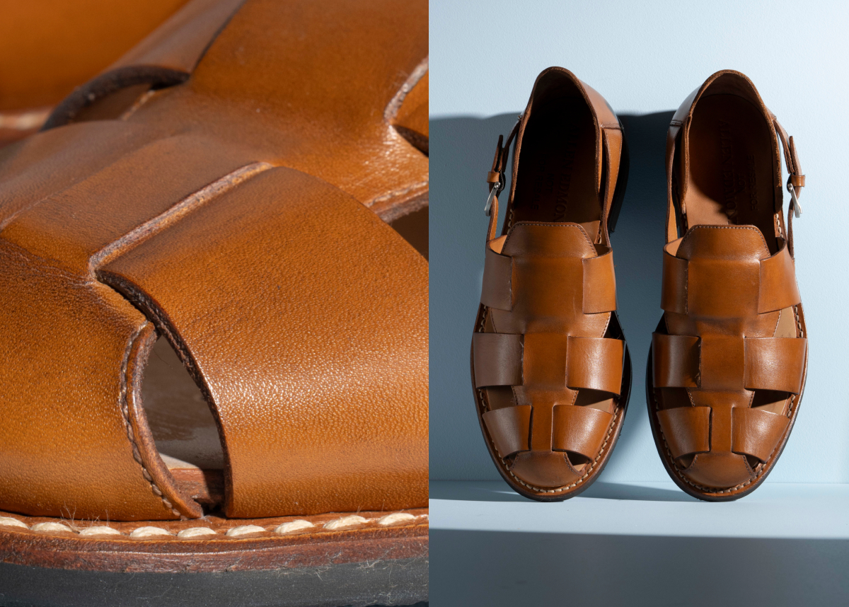 Close Up Of The Leatherwork Of The Ravello Fisherman Sandal. Click Here To Shop Now.