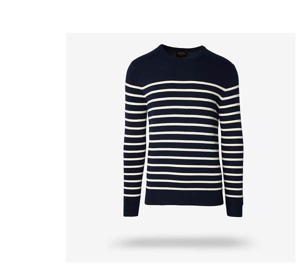 Click Here To Shop The Allen Edmonds Crew Neck Sweater In Navy Stripe.