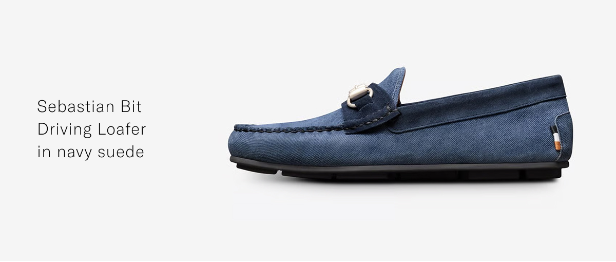 Click here to save on the Sebastian Bit Driving Loafer in navy suede.