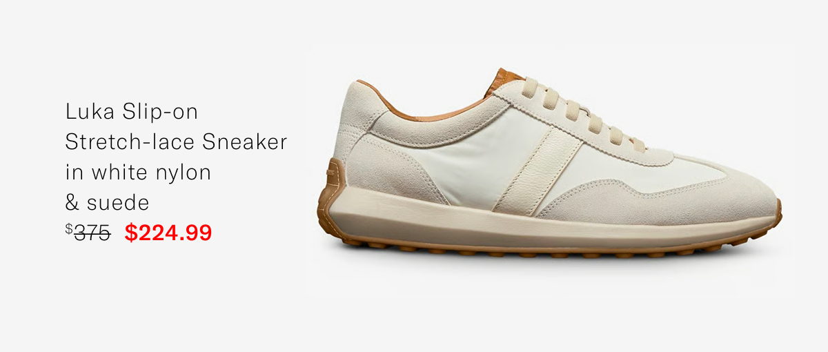 Click Here To Save On The Luka Slip-on Stretch-lace Sneaker In White Nylong And Suede. Regular Price $375, Available For $224.99 During Summer Warehouse Sale.