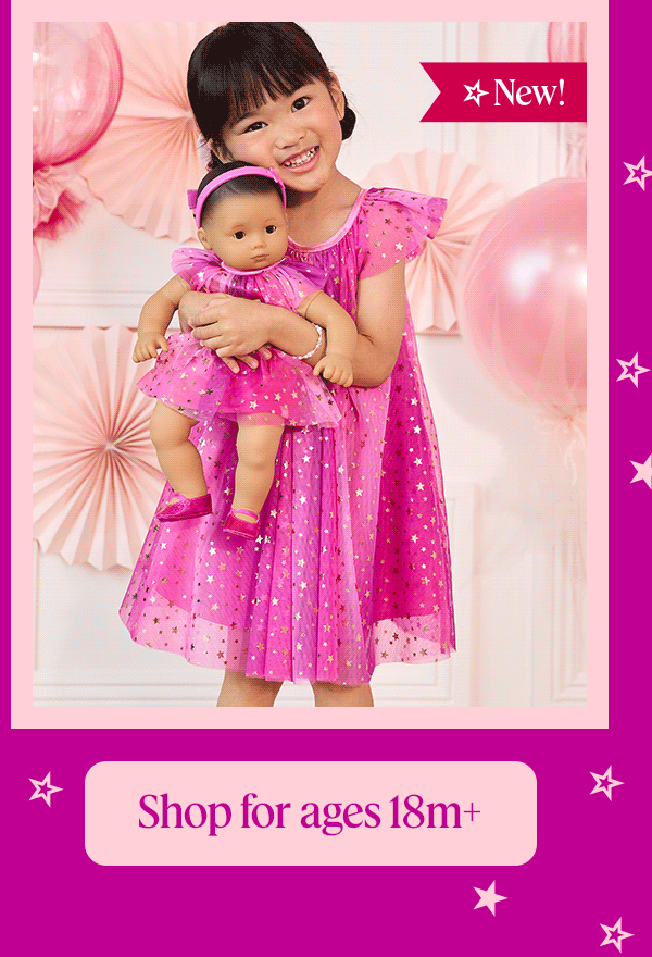 Pink Party-Ready Dress for Little Girls and Bitty Baby dolls. Shop for ages 18m+