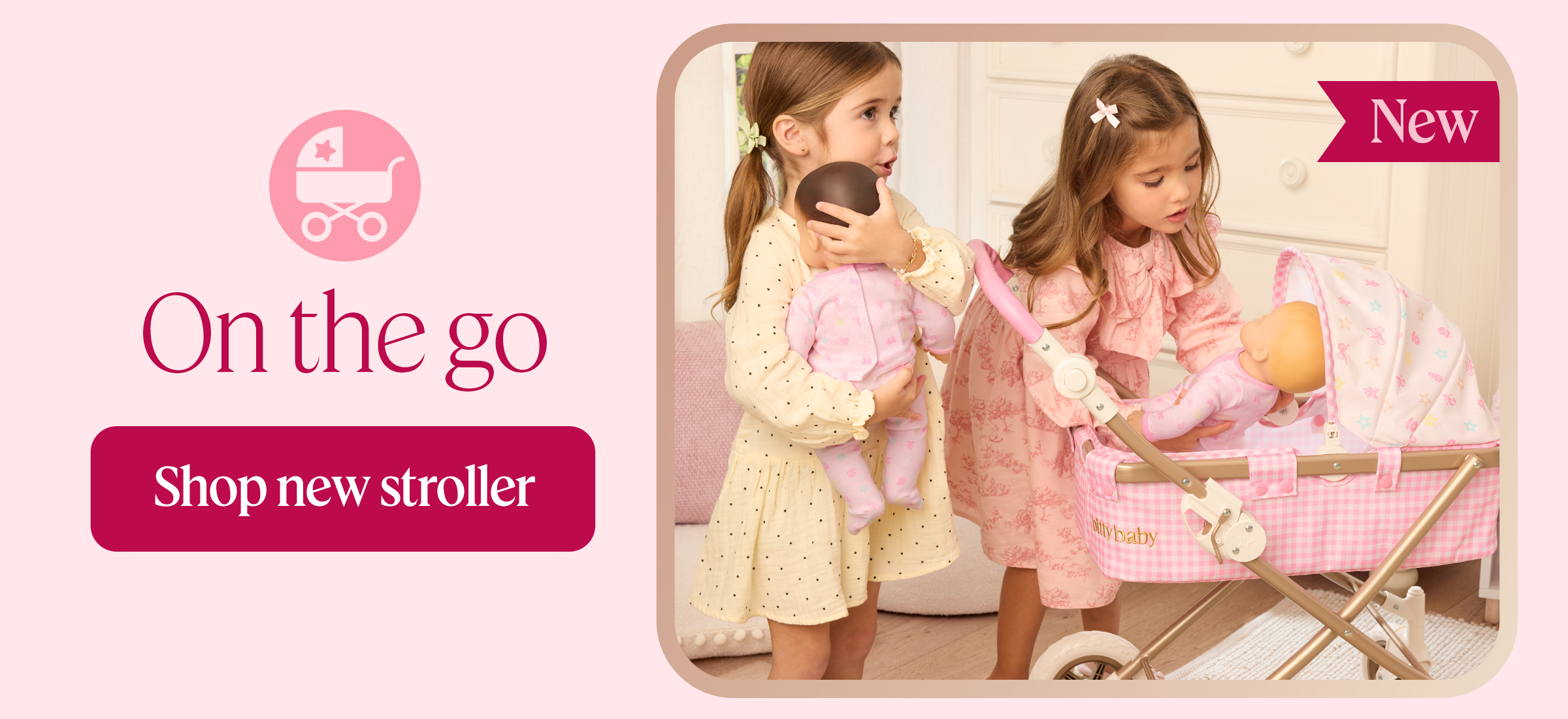 New.  On the go. Shop new stroller.