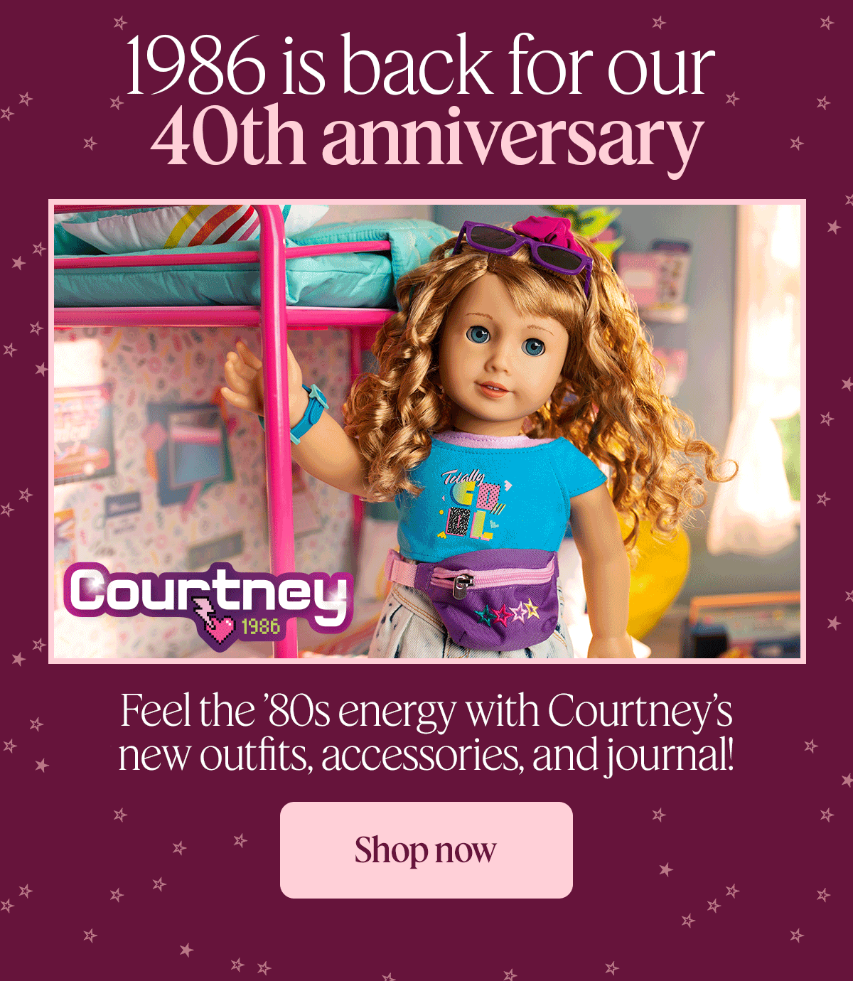 1986 is back for our 40th anniversary Feel the ’80s energy with Courtney’s new outfits, accessories, and journal! Shop now