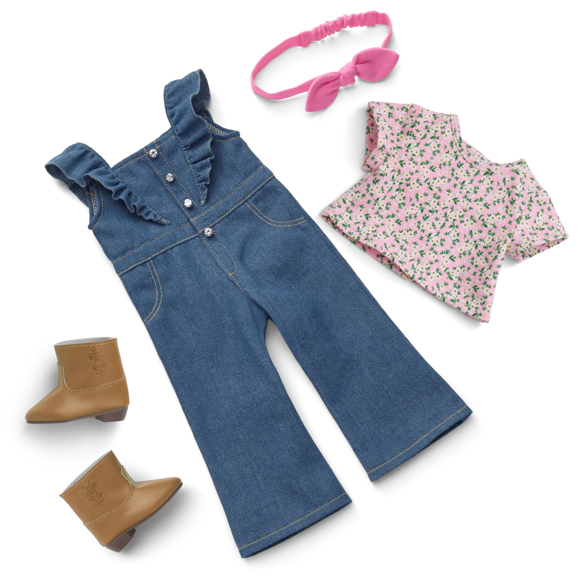 Image of Western Flowers Denim Jumpsuit for 18-inch Dolls
