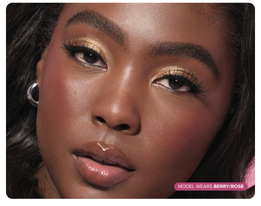 Model wearing Magic Touch Blush Trio