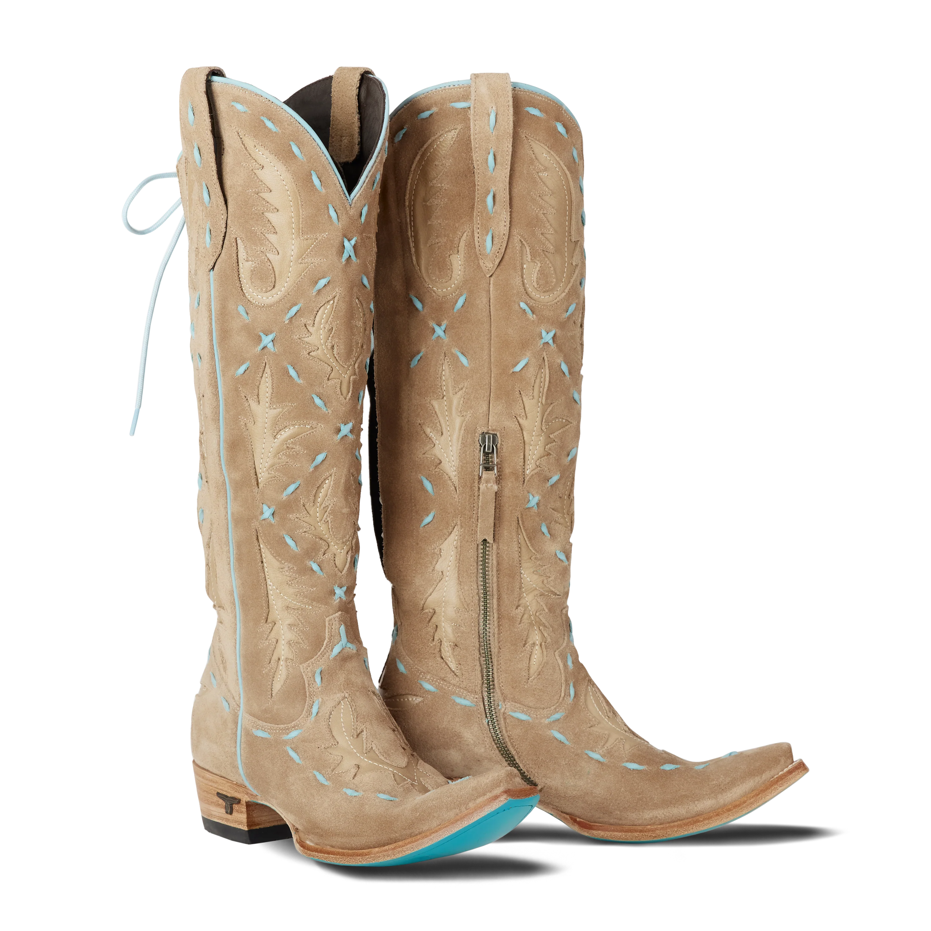 Image of Reverie Knee High Corset - Latte Suede and Powder Blue
