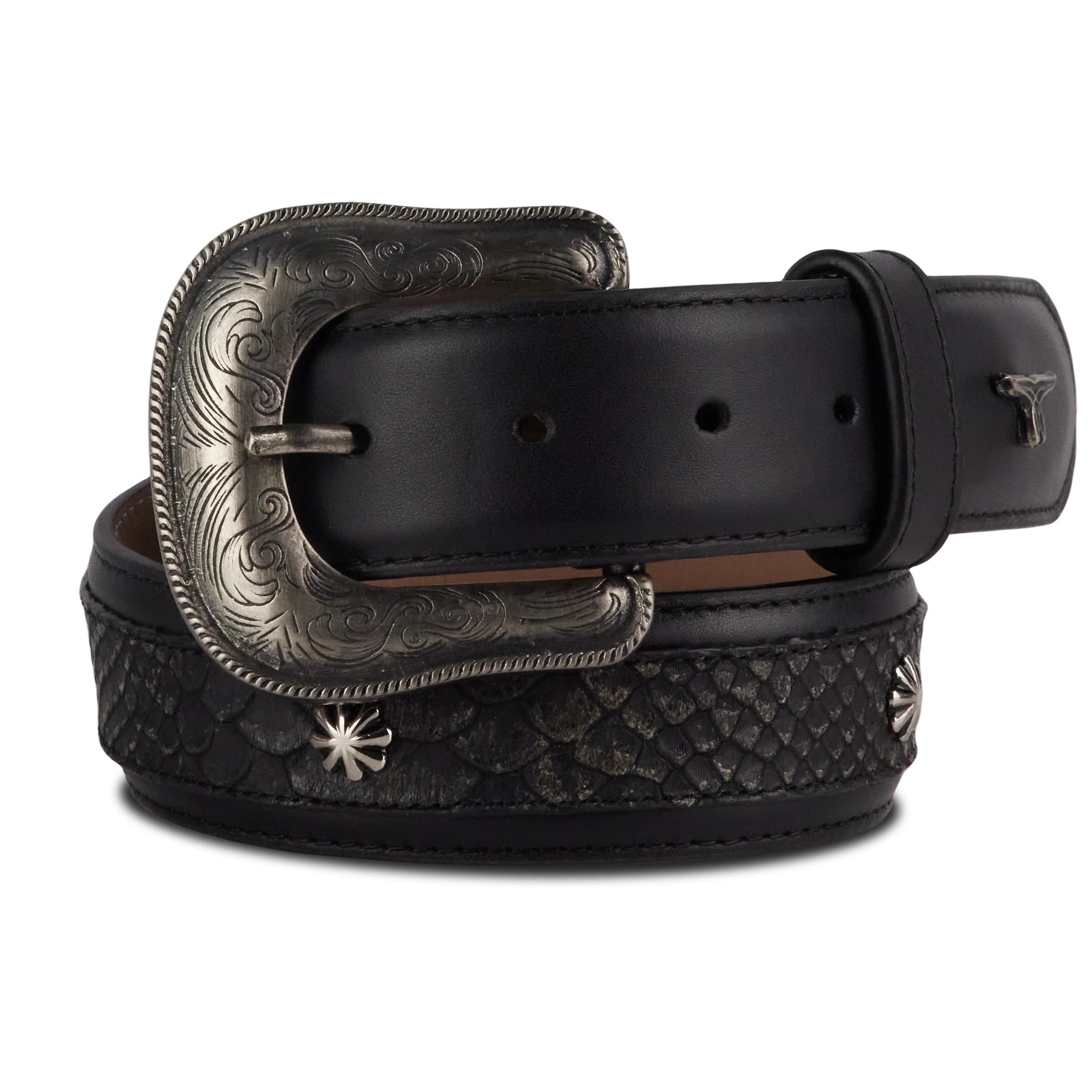 Image of 1.5 Overlay Showdown Belt with Conchos and Single Buckle - Jet Black
