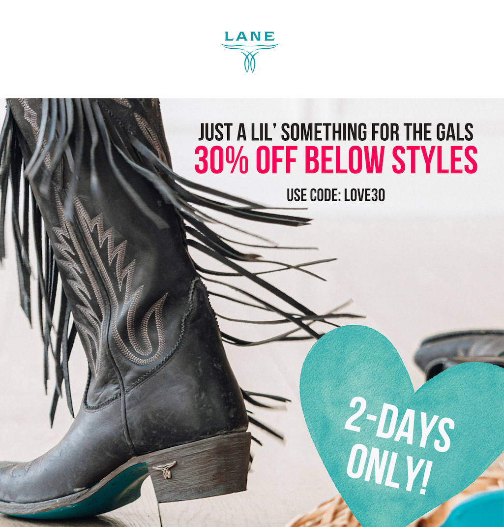 GALeintine's Sale Lane Boots - 30% Off
