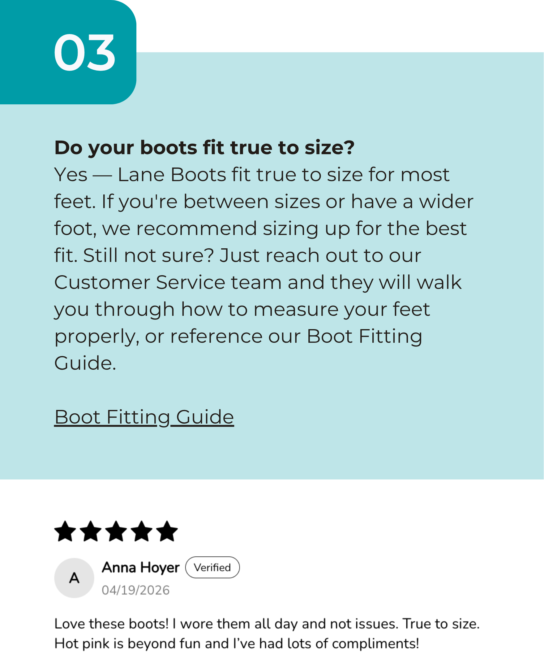Lane Boots Boot Fit Guide