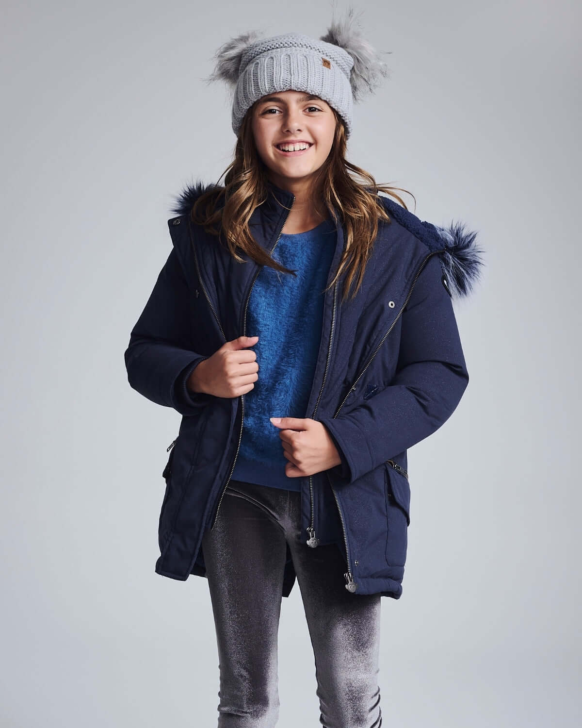 Image of Navy Sparkle Middie Puffer Coat