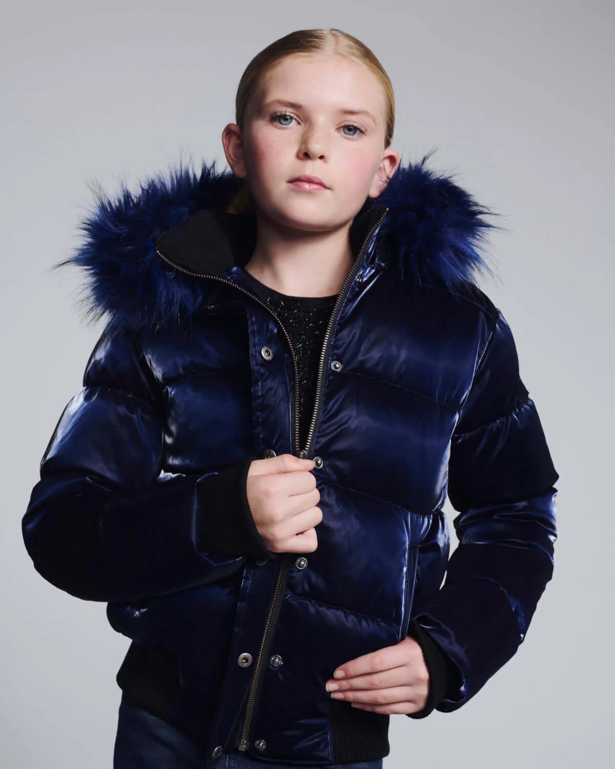 Image of Navy Shine Kyla Puffer Coat
