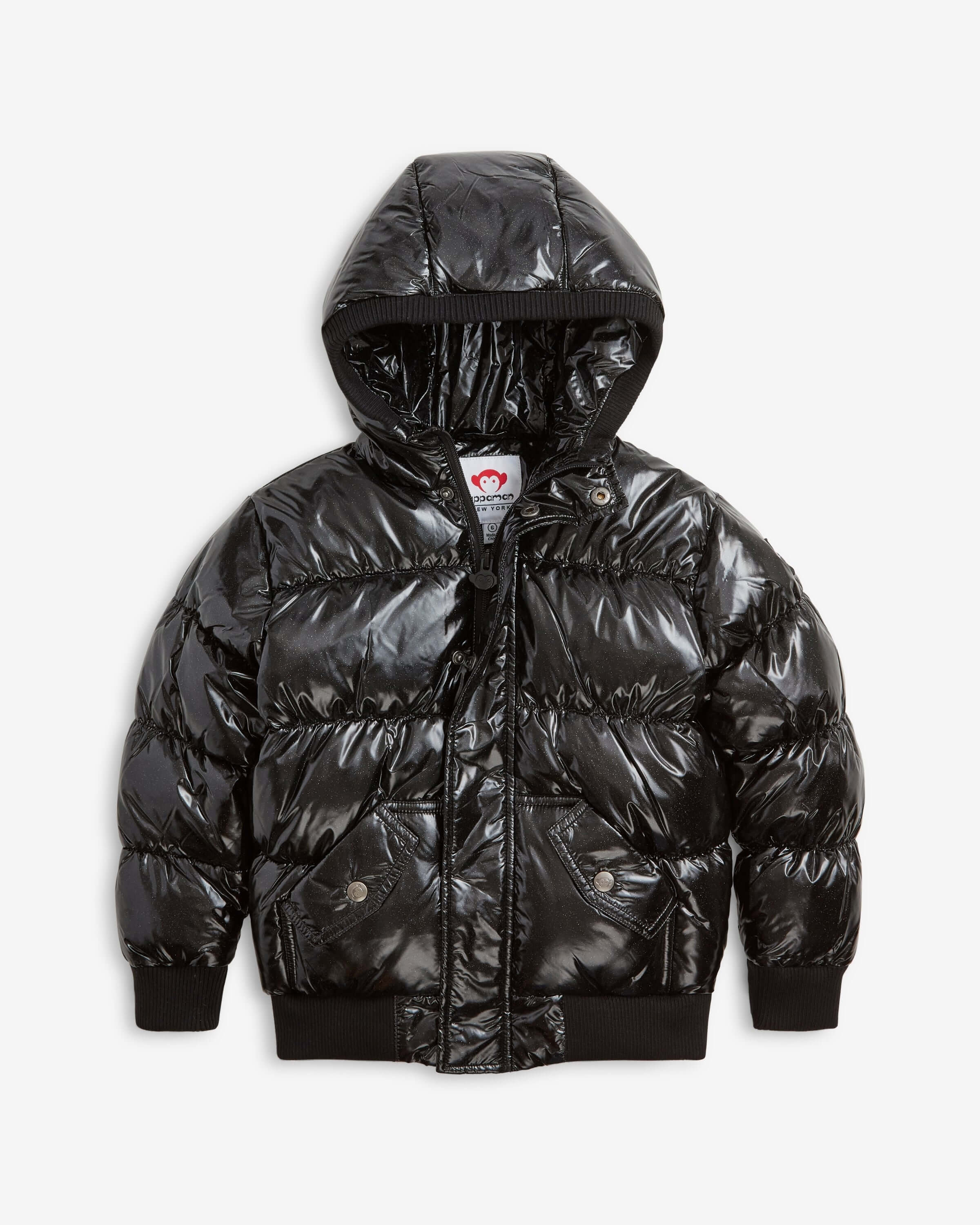 Image of Glitter Black Slim Puffy Coat