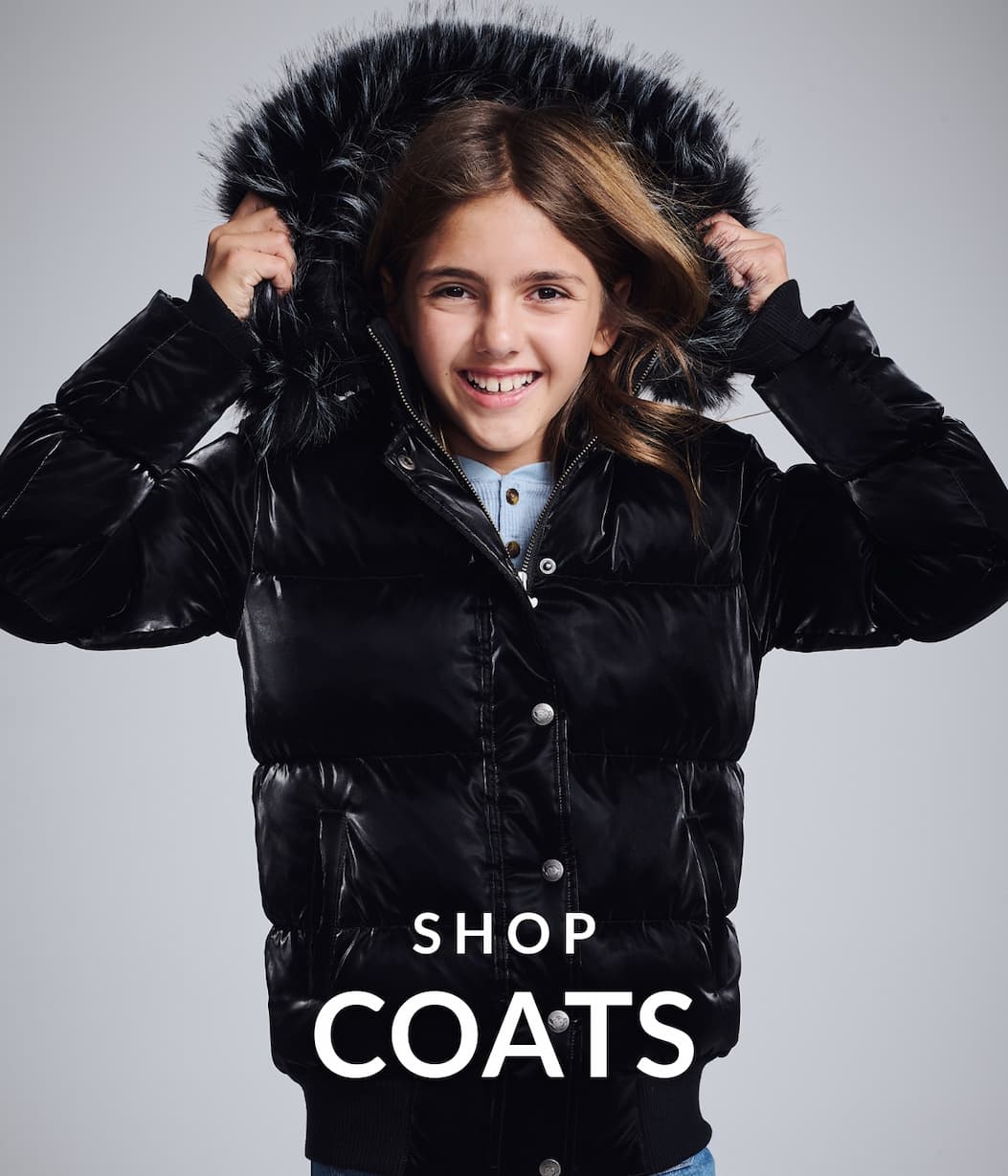 Appaman Girl in Black Coat with White Text Shop Kids Coats for Boys and Girls 